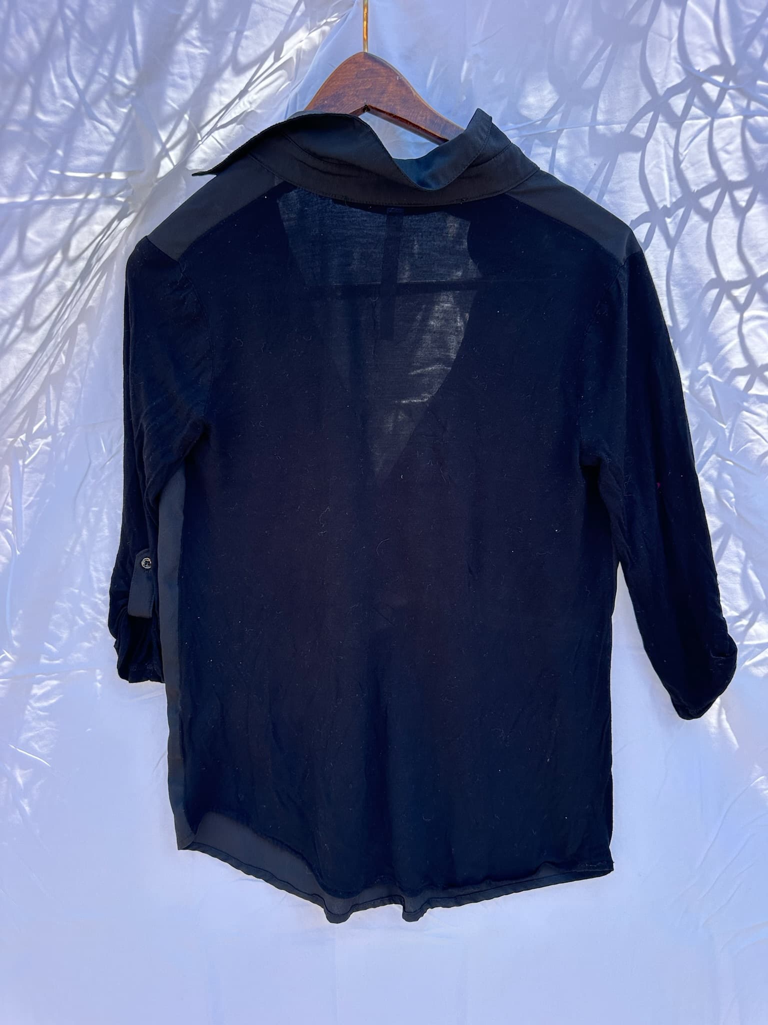 Kensie Black Collared Button-Up Shirt Women's XS Roll-Tab Sleeves - Thumbnail 8