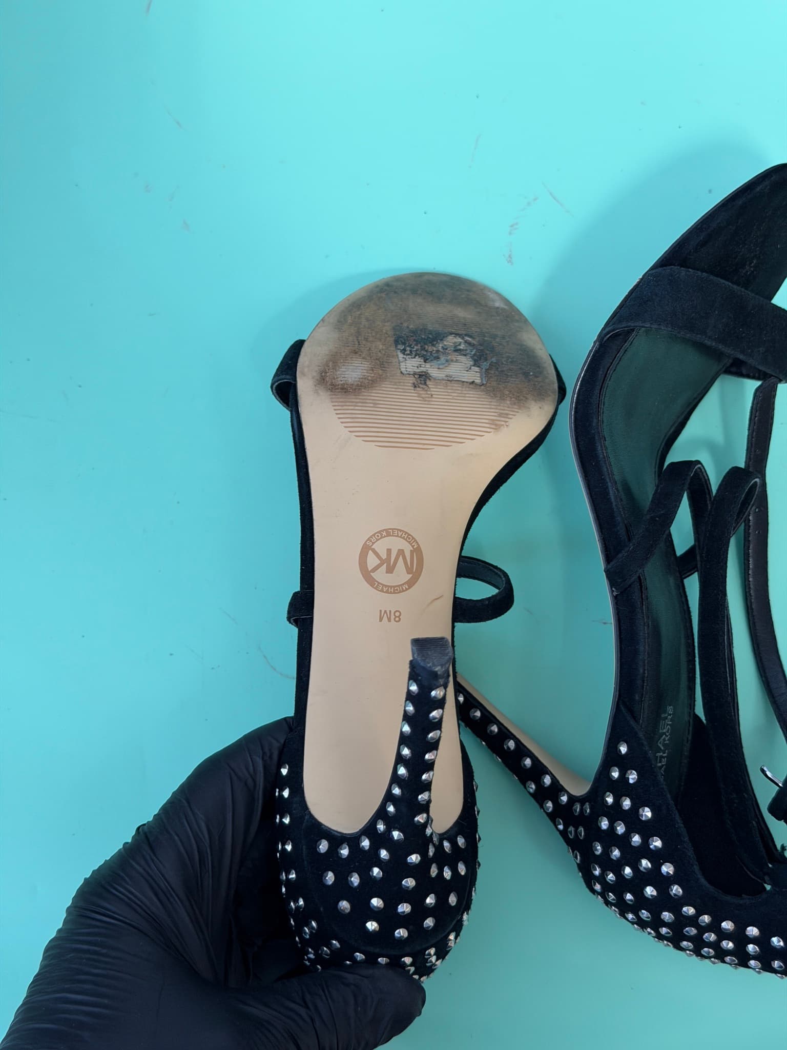 Michael Kors Black Suede Studded Ankle Strap Stiletto Heels Women's Size 8M - Thumbnail 9