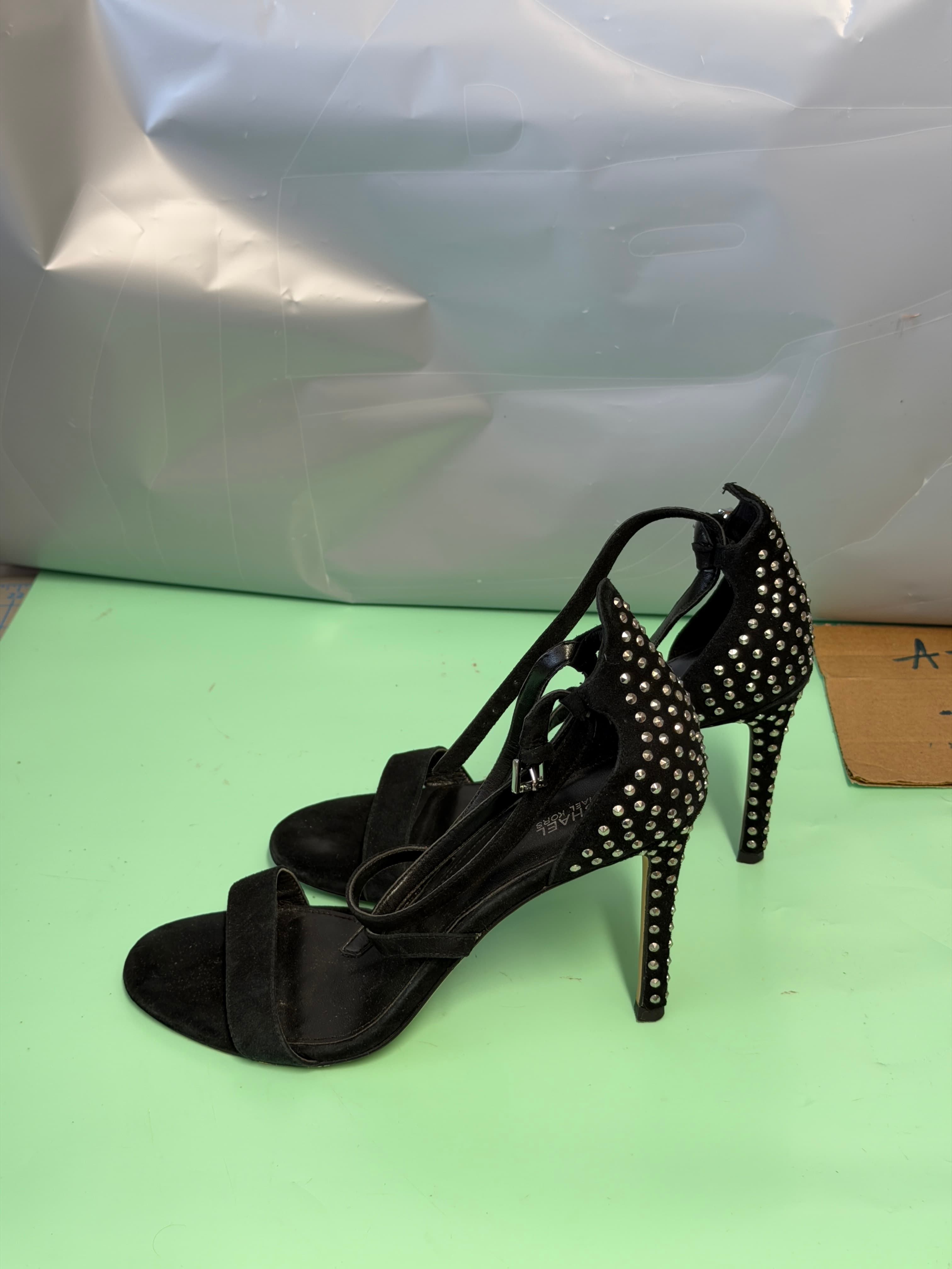 Michael Kors Black Suede Studded Ankle Strap Stiletto Heels Women's Size 8M
