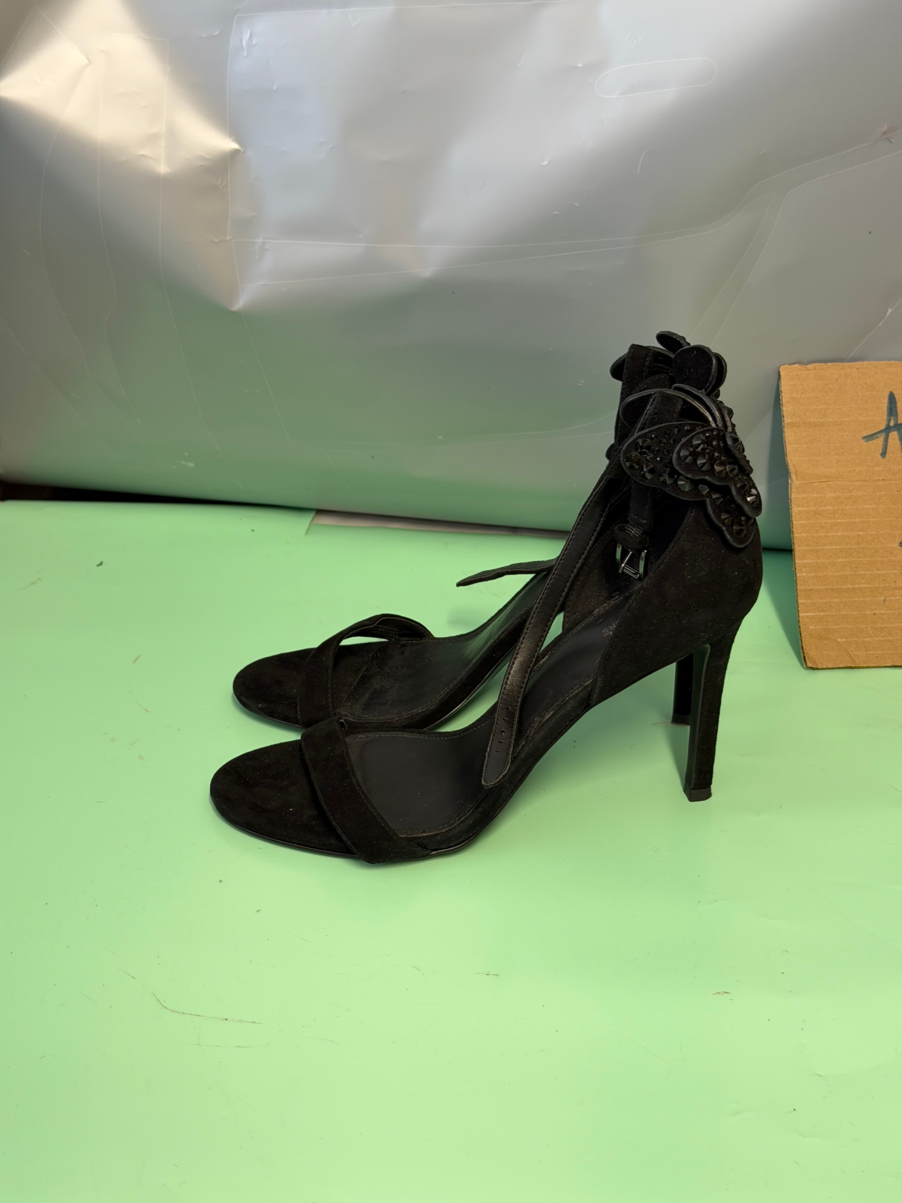 Michael Kors Black Suede Embellished Butterfly Ankle Strap Heels Women's Size 8M - Thumbnail 6