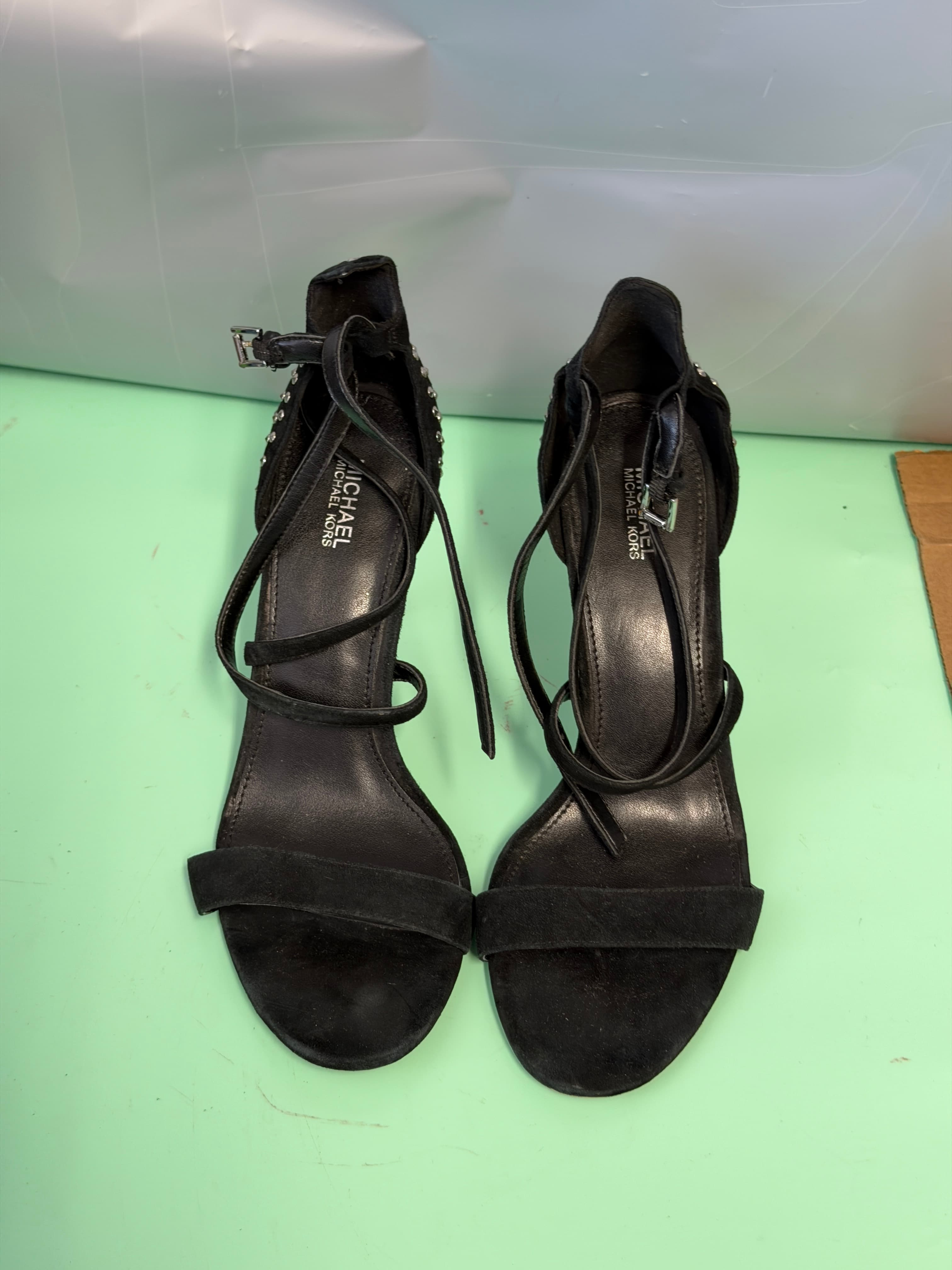 Michael Kors Black Suede Studded Ankle Strap Stiletto Heels Women's Size 8M - Thumbnail 5