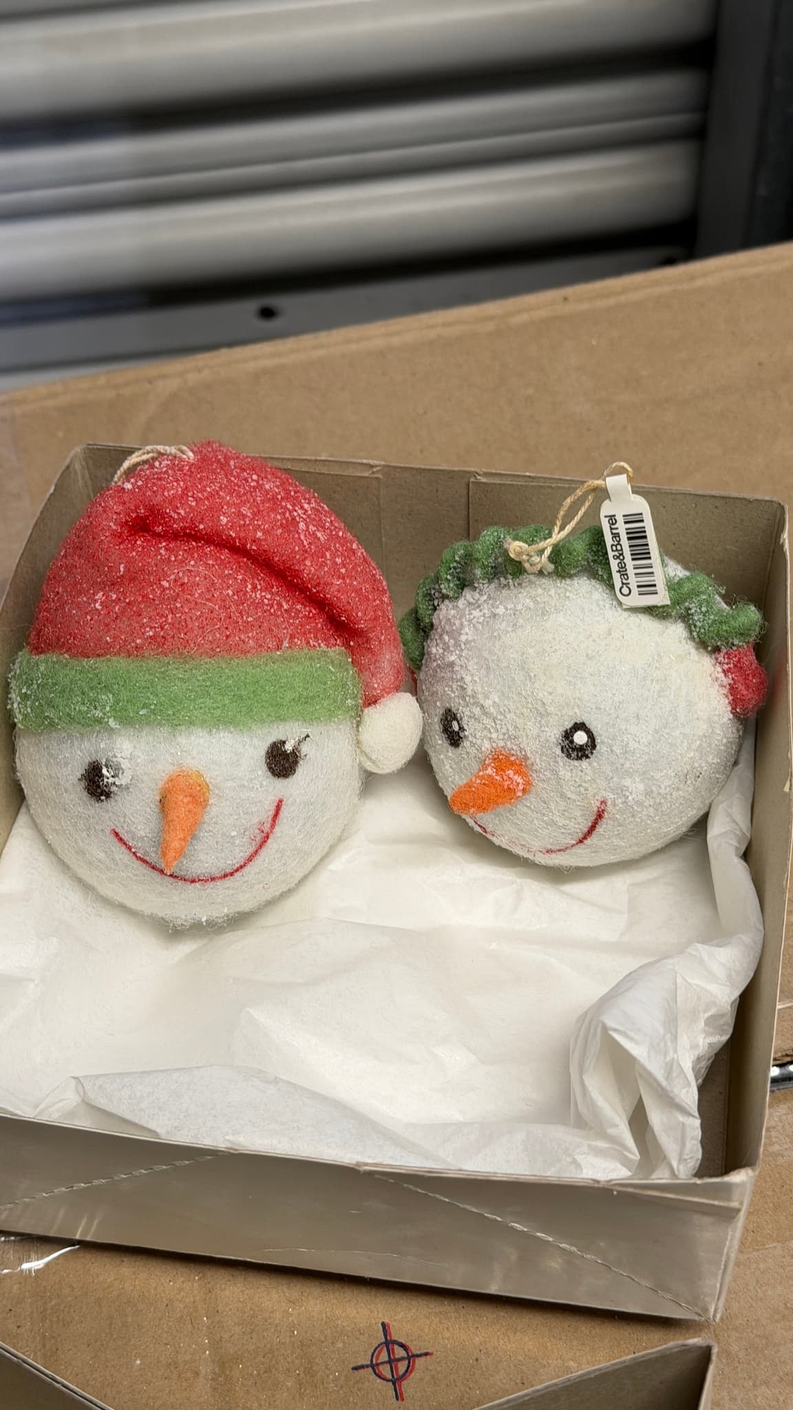 Crate & Barrel Snowman Head Ornaments (2) Christmas Felt Glitter Holiday Decor - Thumbnail 11
