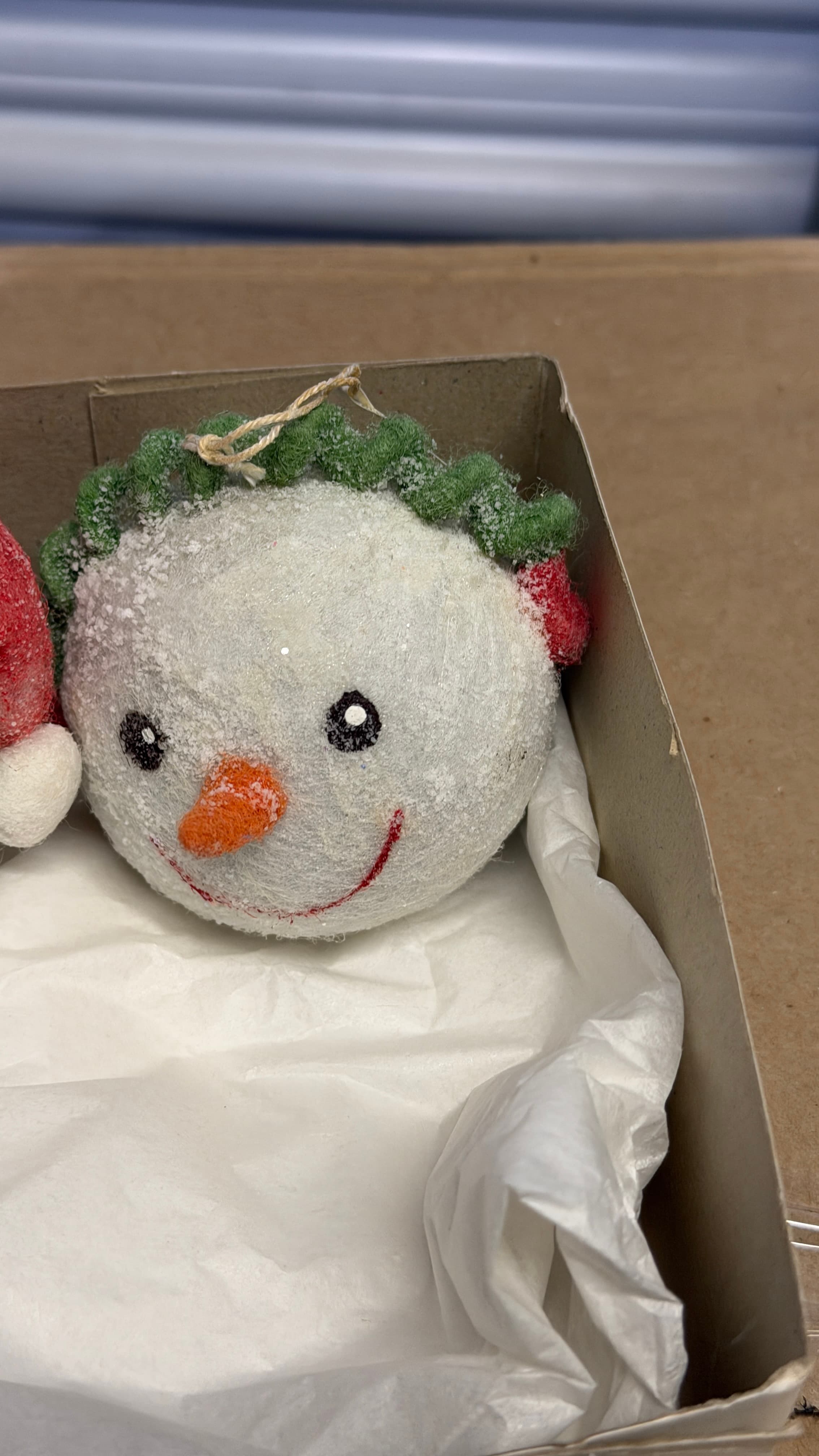 Crate & Barrel Snowman Head Ornaments (2) Christmas Felt Glitter Holiday Decor - Thumbnail 5
