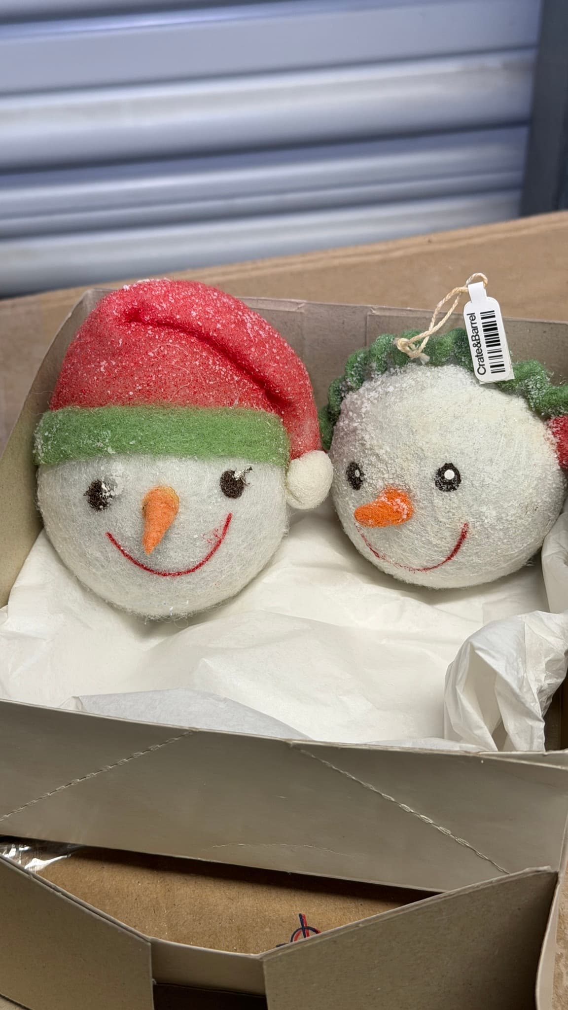 Crate & Barrel Snowman Head Ornaments (2) Christmas Felt Glitter Holiday Decor - Thumbnail 10