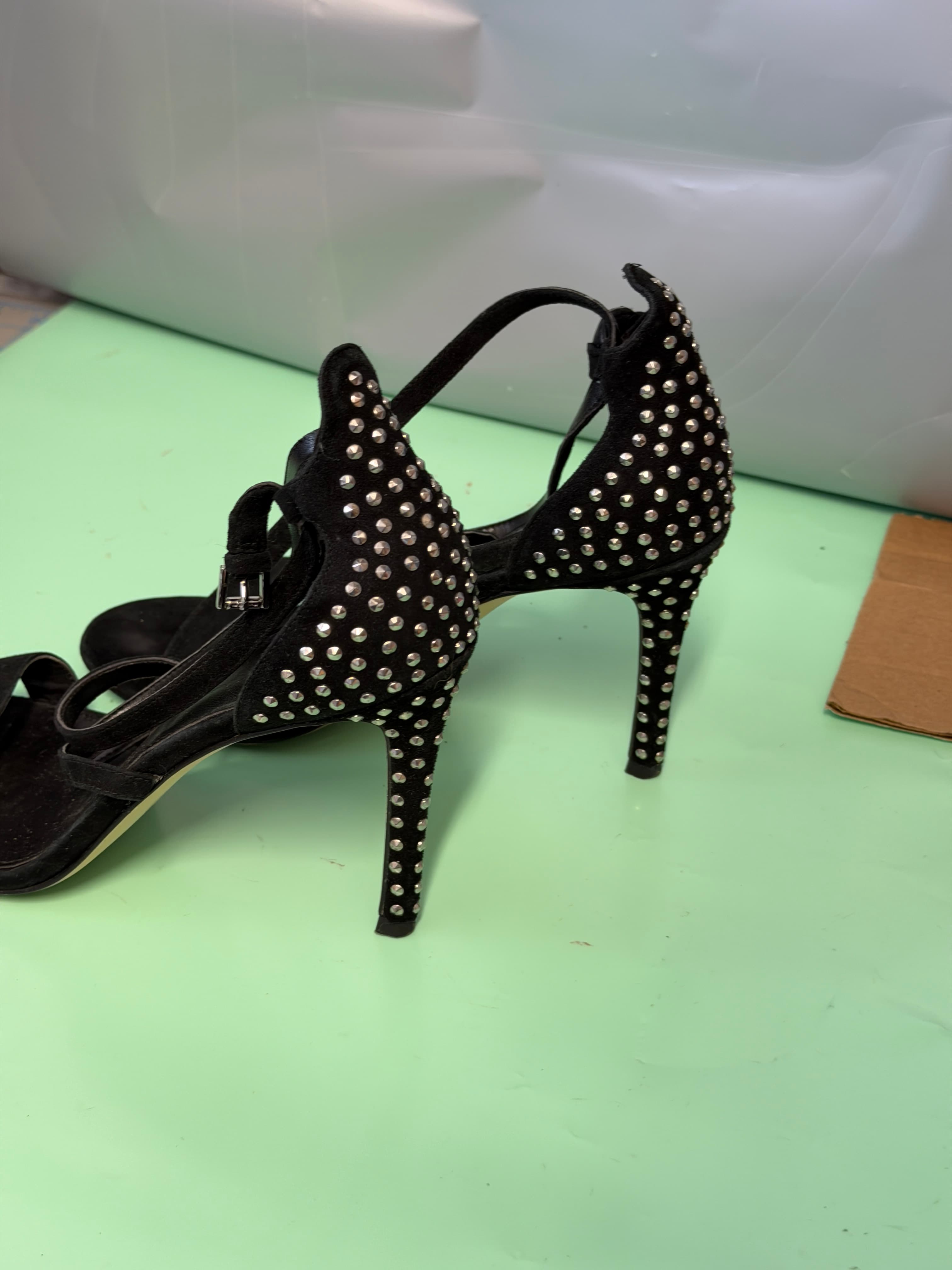Michael Kors Black Suede Studded Ankle Strap Stiletto Heels Women's Size 8M - Thumbnail 3