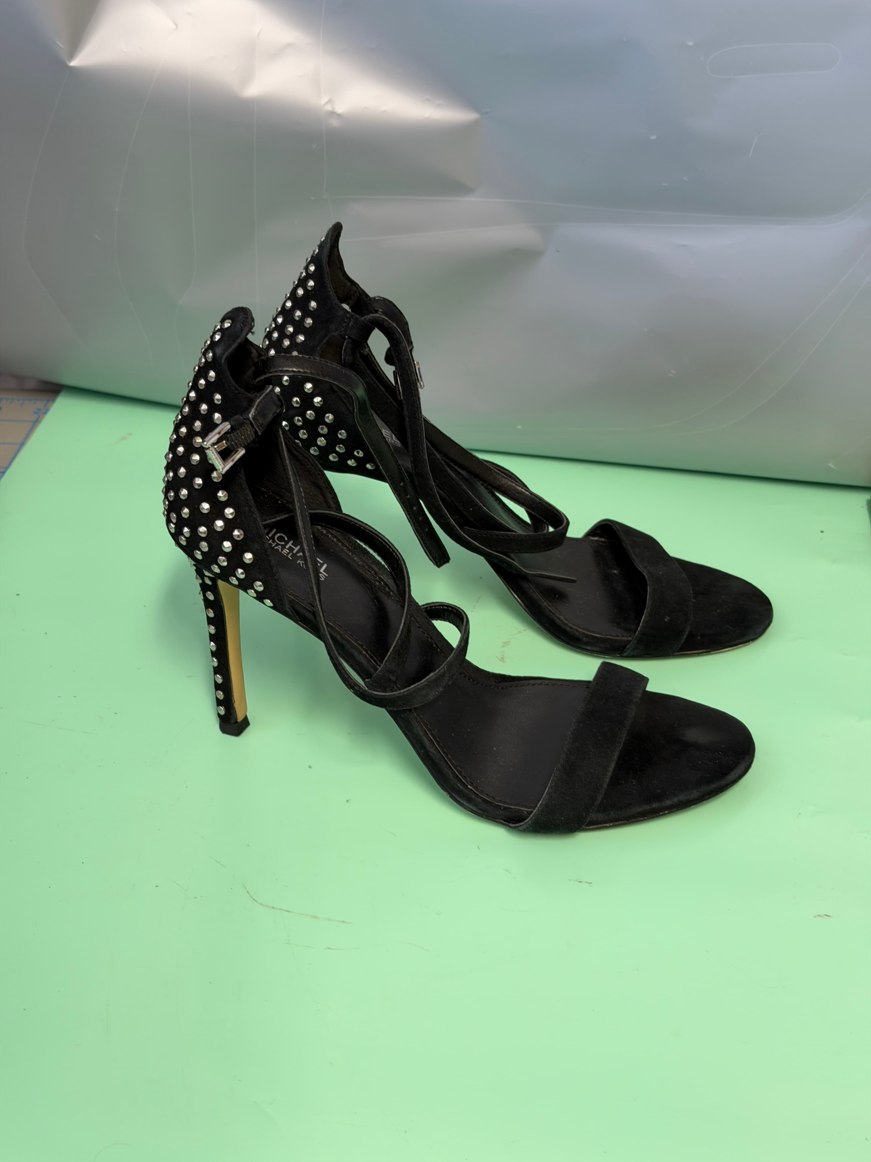 Michael Kors Black Suede Studded Ankle Strap Stiletto Heels Women's Size 8M - Thumbnail 6