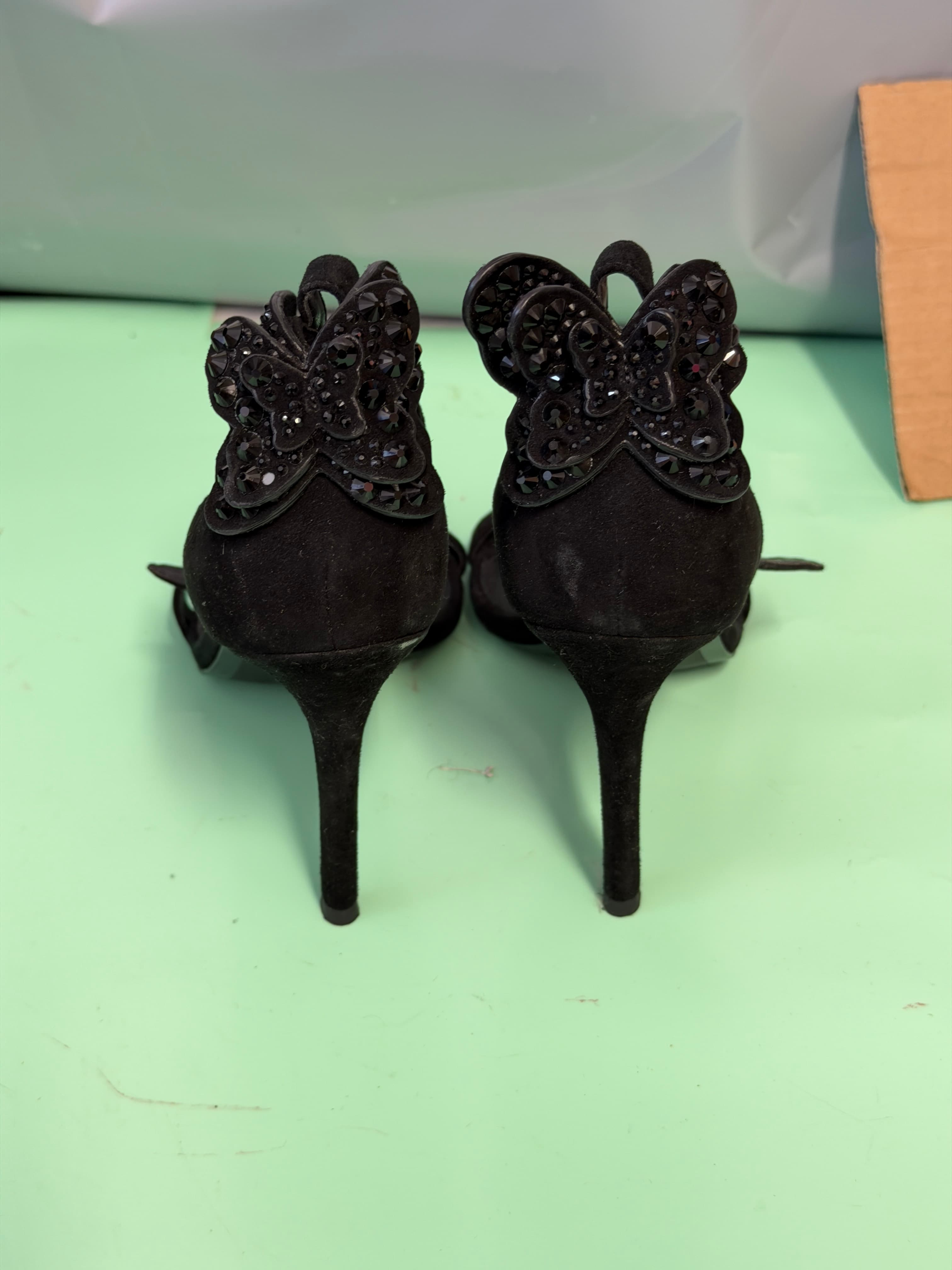 Michael Kors Black Suede Embellished Butterfly Ankle Strap Heels Women's Size 8M - Thumbnail 5