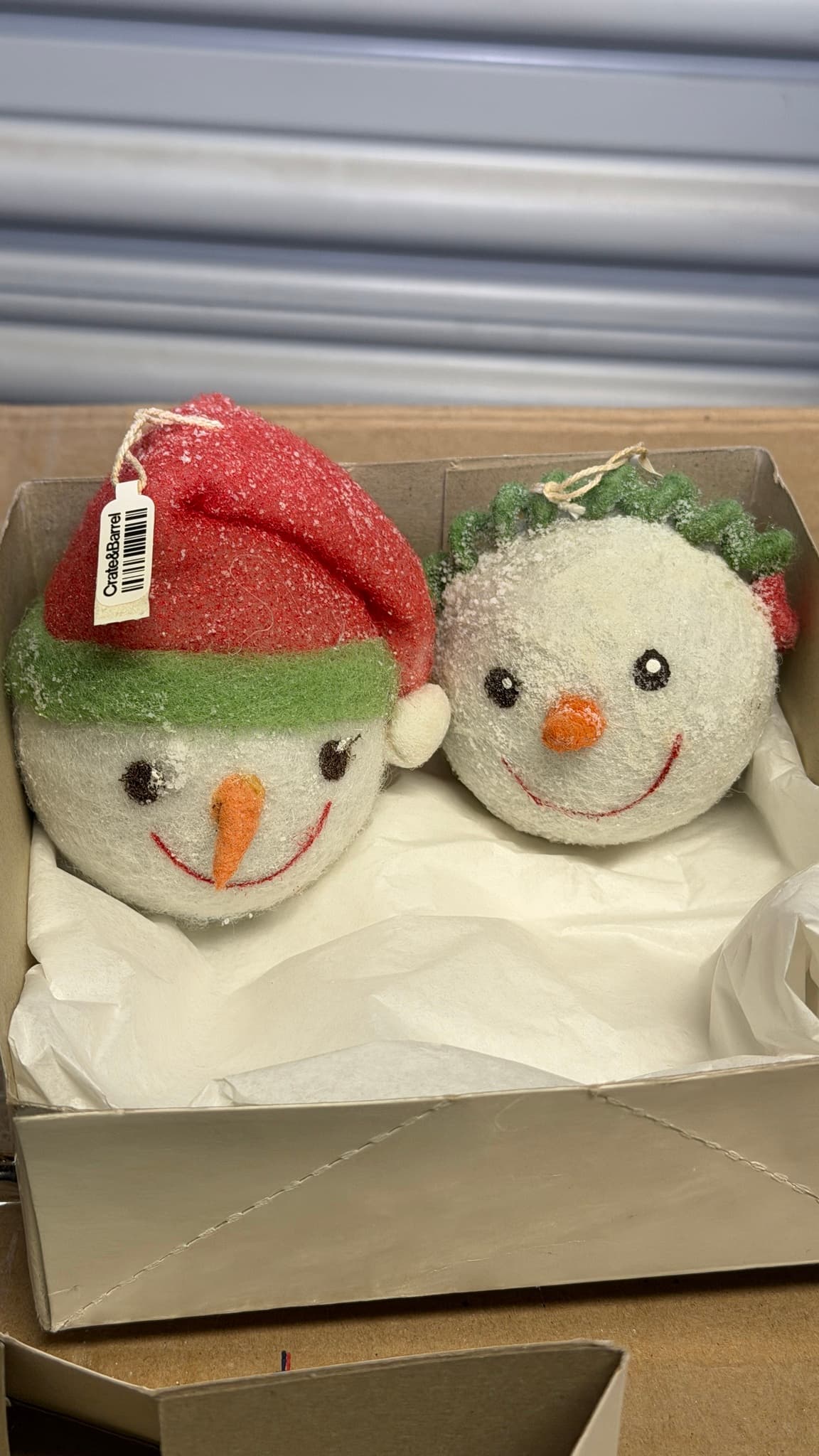 Crate & Barrel Snowman Head Ornaments (2) Christmas Felt Glitter Holiday Decor - Thumbnail 3