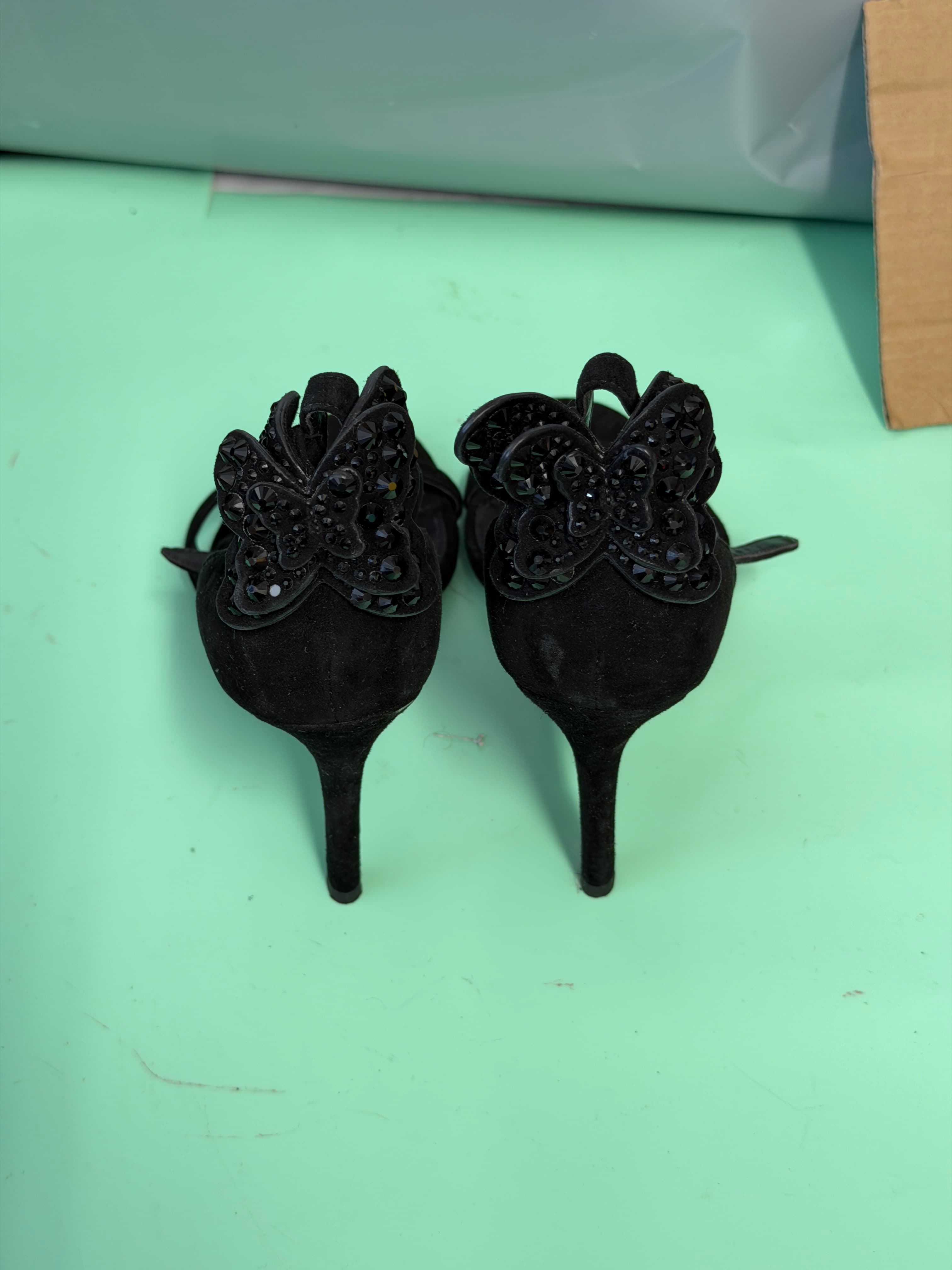 Michael Kors Black Suede Embellished Butterfly Ankle Strap Heels Women's Size 8M - Thumbnail 4