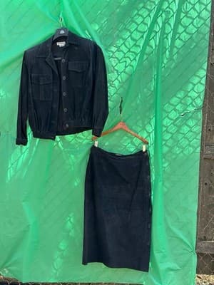 Ann Taylor Black Suede 2Pc Set Jacket Skirt Women S Vintage