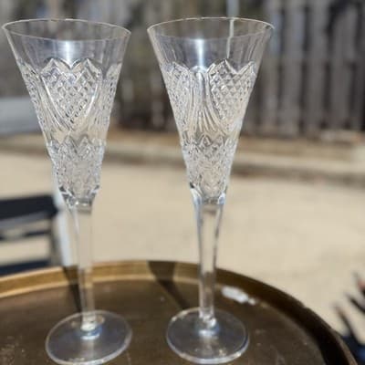 Waterford Crystal Champagne Flutes Set 2 Cut Glass Elegant Ireland