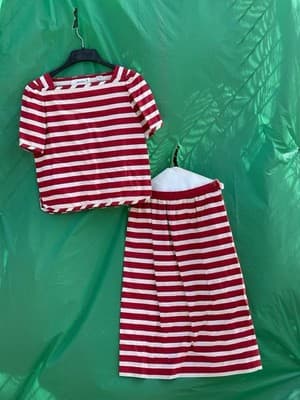 Norman Marcus Skirt Set Red White Striped Size 8 Cotton Vintage