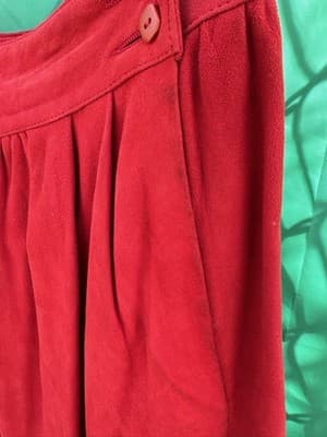 Mark Shale Red Leather Skirt Women M Pleated Midi Button Detail - Thumbnail 5