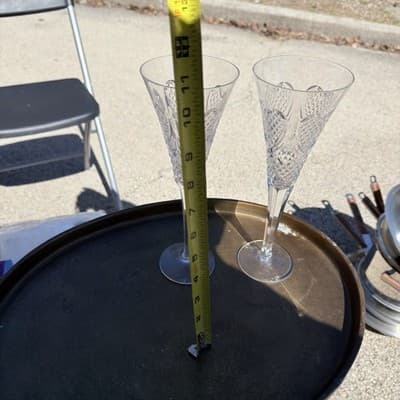 Waterford Crystal Champagne Flutes Set 2 Cut Glass Elegant Ireland - Thumbnail 5