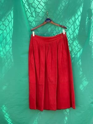Mark Shale Red Leather Skirt Women M Pleated Midi Button Detail - Thumbnail 2