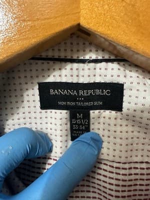 Banana Republic Shirt Mens Medium White Slim Fit Non Iron Geometric Print - Thumbnail 3