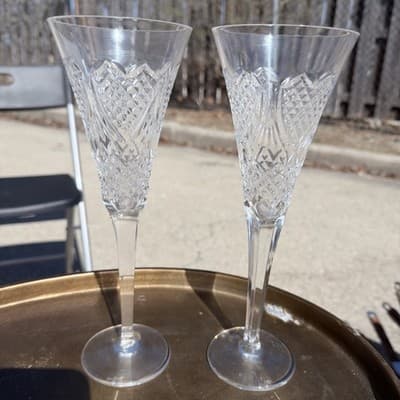 Waterford Crystal Champagne Flutes Set 2 Cut Glass Elegant Ireland - Thumbnail 2