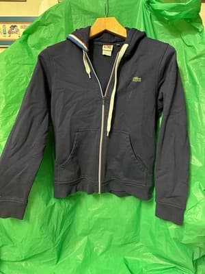 Lacoste LIVE Navy Full Zip Hoodie Crocodile Logo Drawstring Size 4