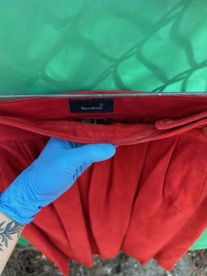 Mark Shale Red Leather Skirt Women M Pleated Midi Button Detail - Thumbnail 4