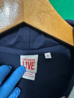 Lacoste LIVE Navy Full Zip Hoodie Crocodile Logo Drawstring Size 4 - Thumbnail 2