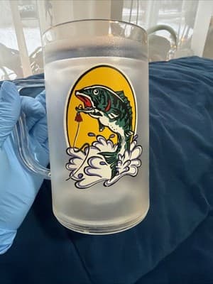 Vintage Bass Fishing Freezer Mug Water-Filled Chiller Cup Made in Taiwan Dad 🎁