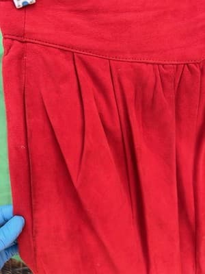 Mark Shale Red Leather Skirt Women M Pleated Midi Button Detail - Thumbnail 7