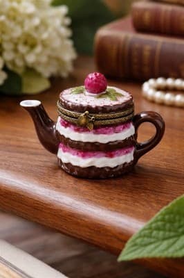 Limoges France Peint Main Mini Teapot Trinket Box Hinged Hand Painted