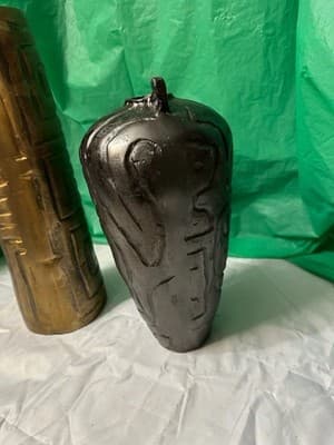 Set of 2 Modern Textured Ceramic Vases Gold & Black Abstract Decor 15” - Thumbnail 4