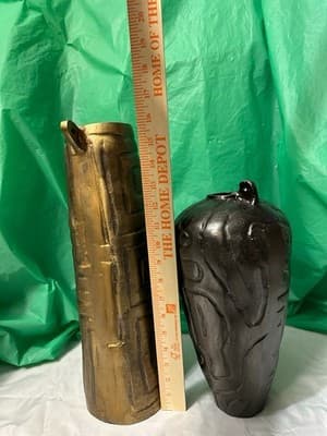 Set of 2 Modern Textured Ceramic Vases Gold & Black Abstract Decor 15” - Thumbnail 5