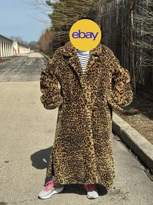 Dennis Basso Faux Fur Coat Leopard Print Long Maxi Coat Women Size L Luxury - Thumbnail 4