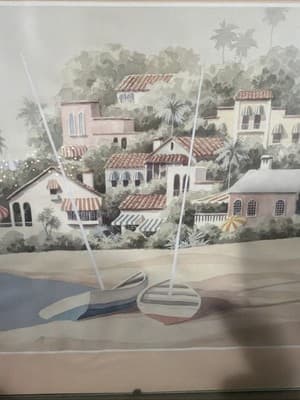Vintage Coastal Wall Art Print Framed 11x14 | Mediterranean Seaside Boats 1989 - Thumbnail 3