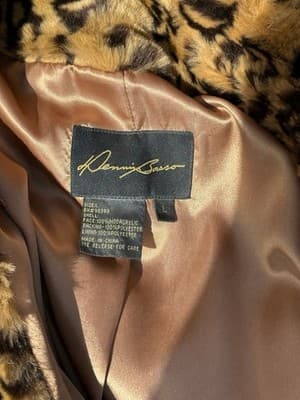 Dennis Basso Faux Fur Coat Leopard Print Long Maxi Coat Women Size L Luxury - Thumbnail 8