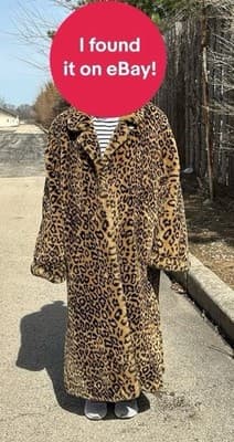 Dennis Basso Faux Fur Coat Leopard Print Long Maxi Coat Women Size L Luxury