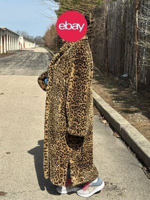 Dennis Basso Faux Fur Coat Leopard Print Long Maxi Coat Women Size L Luxury - Thumbnail 3