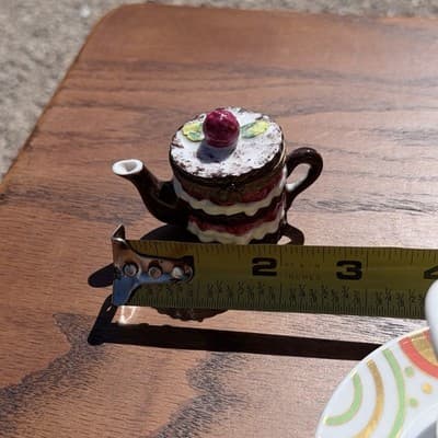 Limoges France Peint Main Mini Teapot Trinket Box Hinged Hand Painted - Thumbnail 4