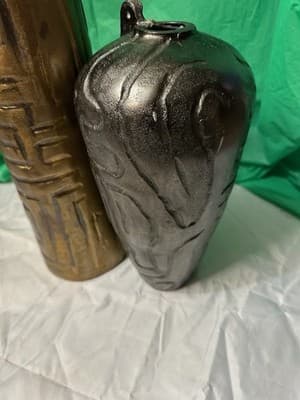 Set of 2 Modern Textured Ceramic Vases Gold & Black Abstract Decor 15” - Thumbnail 2