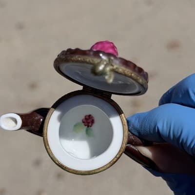Limoges France Peint Main Mini Teapot Trinket Box Hinged Hand Painted - Thumbnail 6