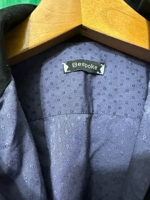 Bespoke Men’s Dress Shirt Medium Blue Pattern Button Down Long Sleeve - Thumbnail 2