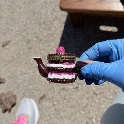 Limoges France Peint Main Mini Teapot Trinket Box Hinged Hand Painted - Thumbnail 5