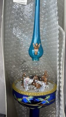 Christopher Radko Nativity Snowfall Italy Glass Tree Topper In Box Rare - Thumbnail 4