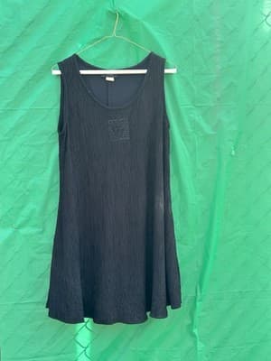 Anne Klein Black Pleated Dress Minimalist Lagenlook Sleeveless M