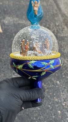 Christopher Radko Nativity Snowfall Italy Glass Tree Topper In Box Rare - Thumbnail 8