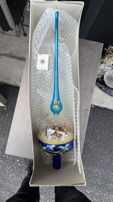 Christopher Radko Nativity Snowfall Italy Glass Tree Topper In Box Rare - Thumbnail 2