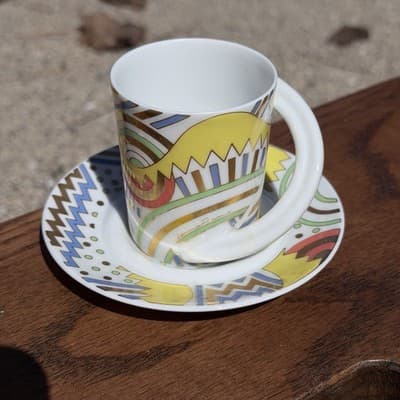 Rosenthal Studio Linie Espresso Cup Saucer Laura Fiume Germany Art Deco Memphis - Thumbnail 2