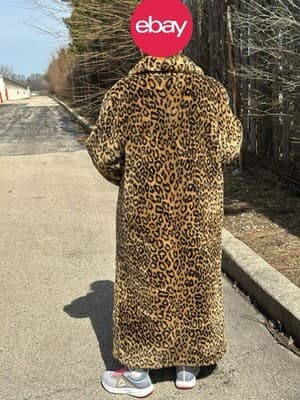 Dennis Basso Faux Fur Coat Leopard Print Long Maxi Coat Women Size L Luxury - Thumbnail 6