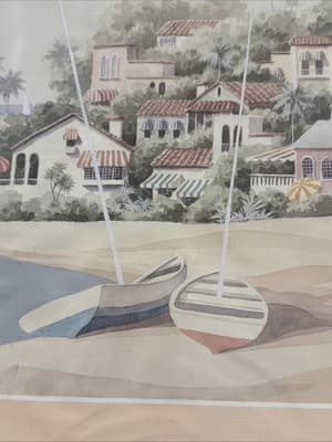 Vintage Coastal Wall Art Print Framed 11x14 | Mediterranean Seaside Boats 1989 - Thumbnail 7