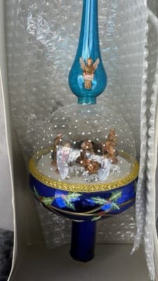 Christopher Radko Nativity Snowfall Italy Glass Tree Topper In Box Rare - Thumbnail 3
