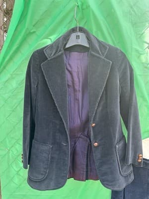 Saks Fifth Avenue Corduroy Suit Set Blazer Skirt Navy Women M - Thumbnail 2