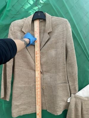Vintage Chaus Linen Silk Suit Set Blazer Skirt Beige Women 6 - Thumbnail 7
