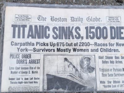 Titanic Sinks 1500 Die The Boston Daily Globe April 16 1912 Reproduction